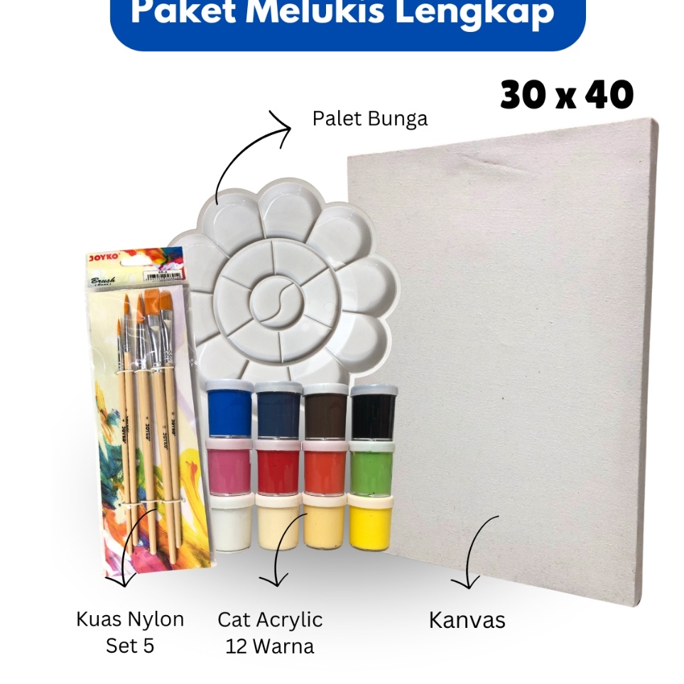 

Kejutan Populer Paket Melukis Lengkap Set Lukis PerlengkapanSet 4 in 1 Set Kanvas 3 x 4 cm Kuas Palet Cat Acrylic isi Lebih banyak 12 ML Set ART ASIA
