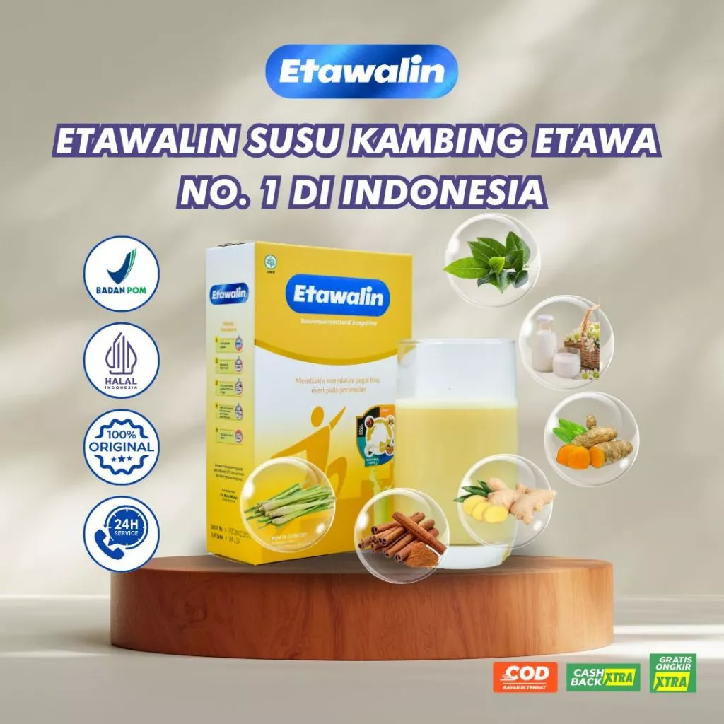 

Etawalin - Susu Kambing Etawa Terbuat dari 5 Bahan Alami Seperti Susu Kambing Etawa, Jahe, Kayu Manis, Temulawak Dan Sereh