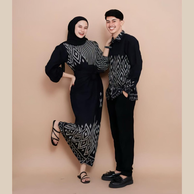 Set couple tenun baju tenun pria dewasa dress marlin black syira baju tenun kondangan