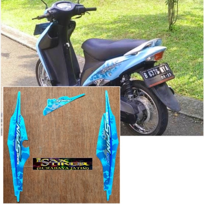 Striping Original Suzuki Spin 125 Bunga Biru tahun 2007 2008