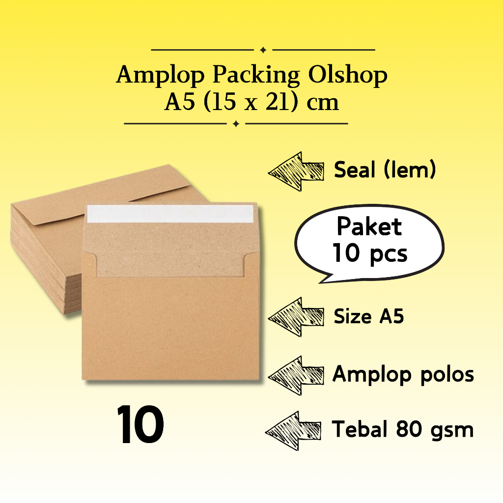 

10 Pcs Landscape - Amplop Packaging Kraft Potrait Amplop Klasik Coklat Polos Seal (Pakai Lem) A5 15 x 21 cm