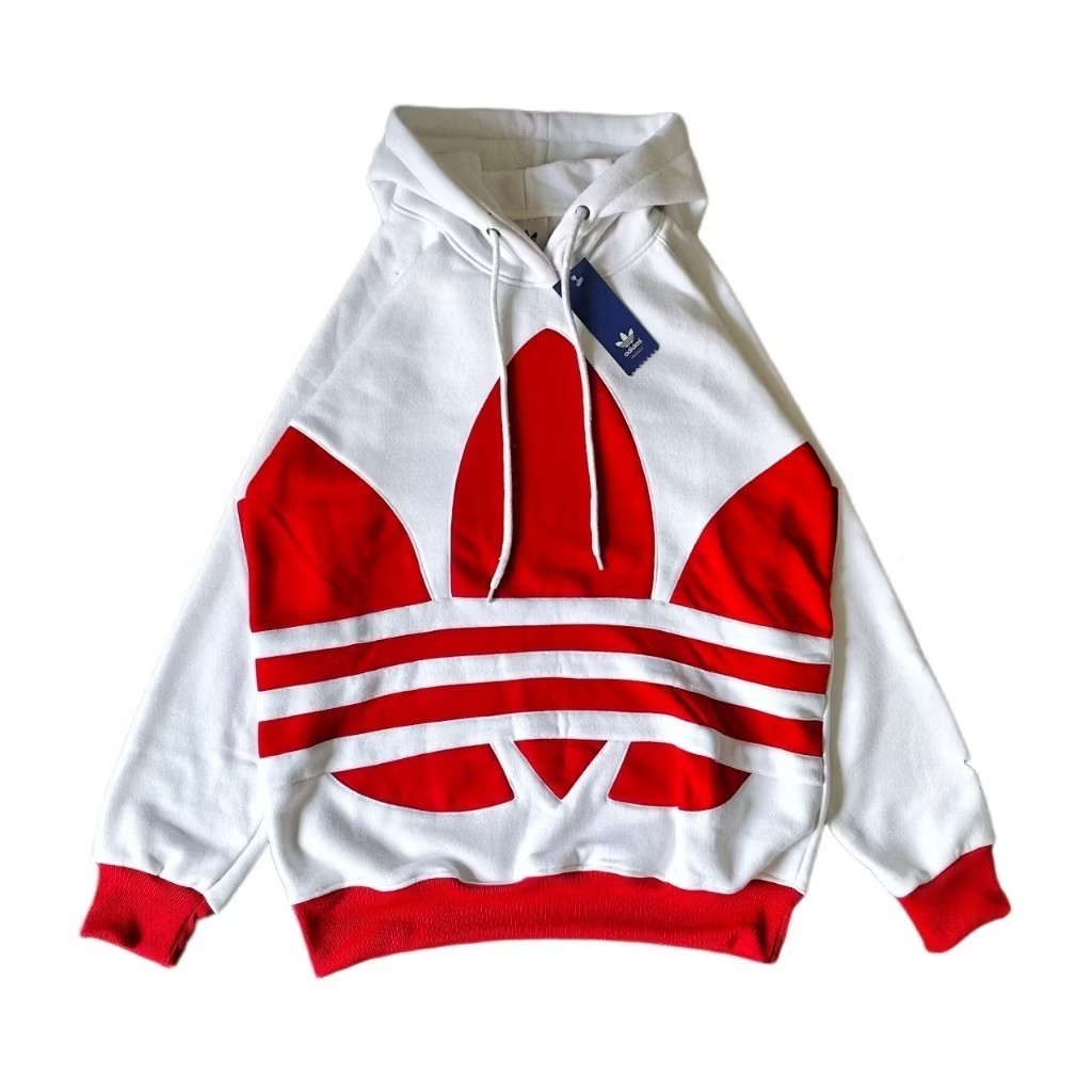 JAKET HOODIE SWEATER ADIDAS TREFOIL BIG RED WHITE