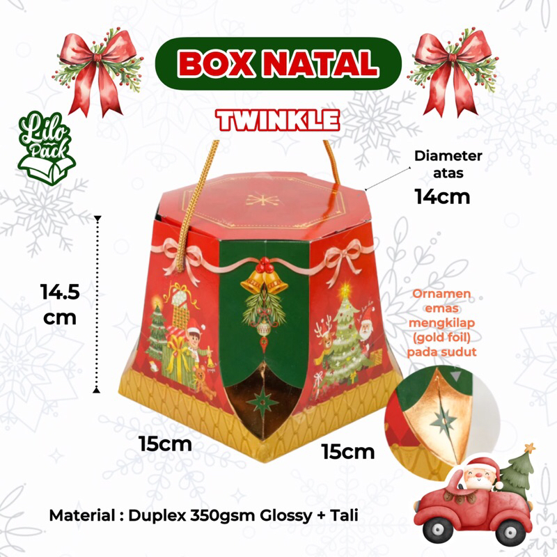 

TWINKLE | Box Hampers Toples Bulat 500gr Natal Kotak Gift Packaging Toples Kue Kering Christmas