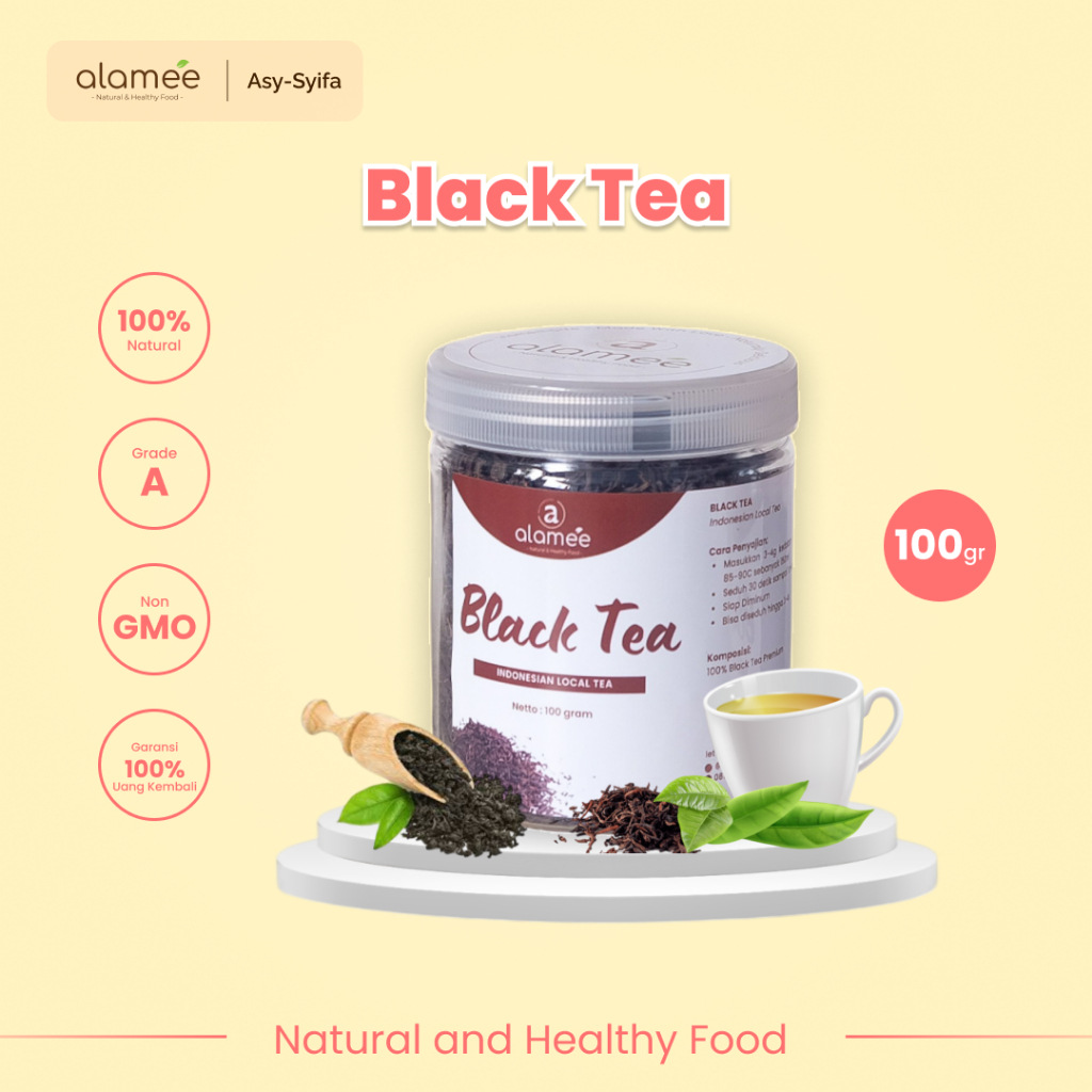 

ALAMEE Black Tea Teh Organic TEH BUNGA KEMASAN TOPLES 100gr kering hitam DRIED alami