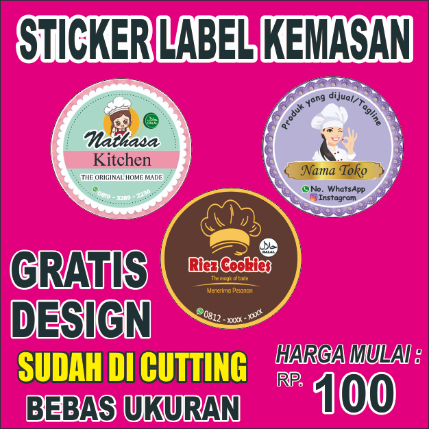 

Stiker Bulat Custom Die Cut Anti Air Logo Brand Makanan Label Custom Nama Olshop