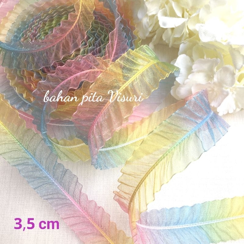 

Pita Organza Ruffle Dua Sisi Rainbow 3,5 cm per yard (90 cm)