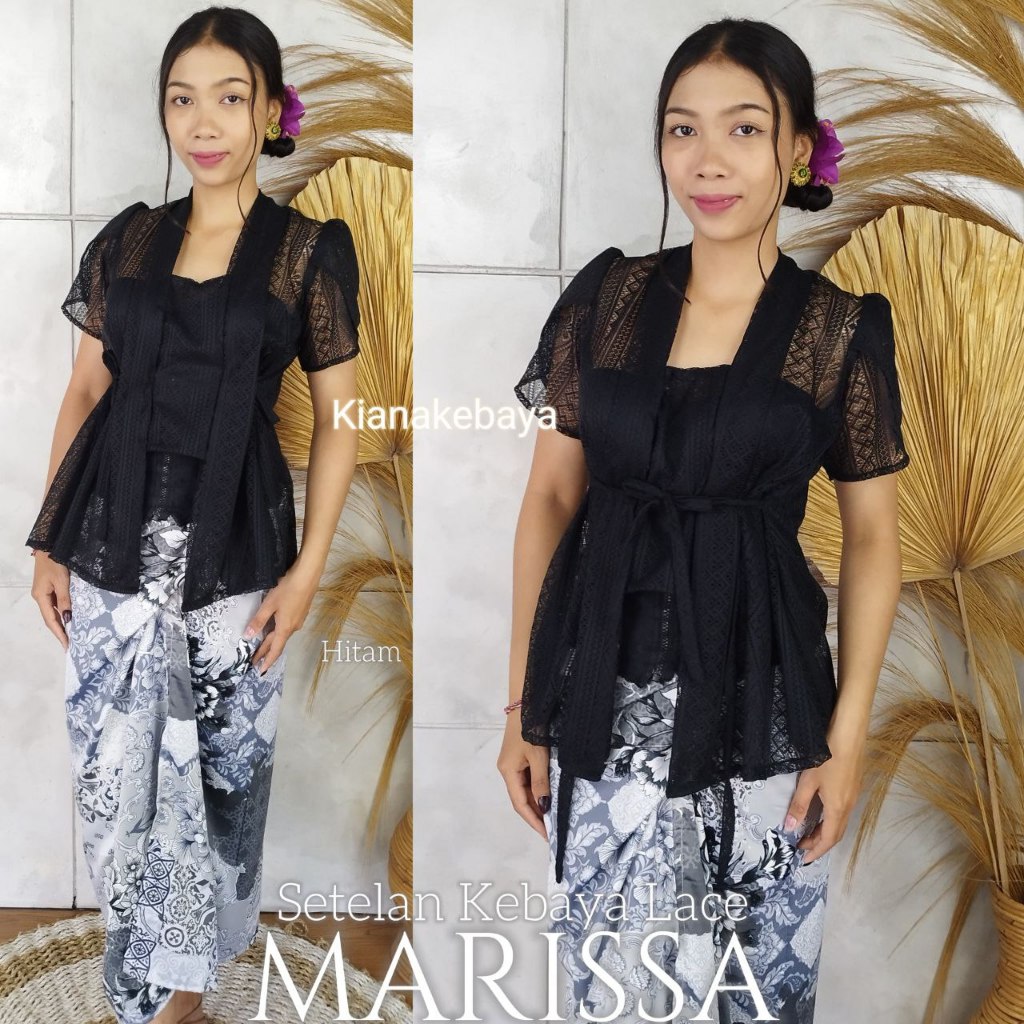 Setelan Kebaya Brokat Marissa Lengan Pendek Tumpuk dan rok lilit Bali Wisuda Modern Murah