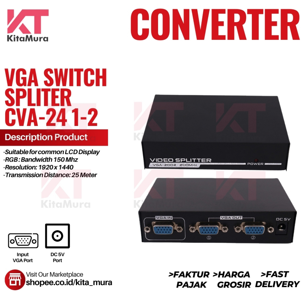 VGA Splitter 1x2, 1x4 Port || VGA 1 IN 2 OUT, || VGA 1 IN 4 OUT