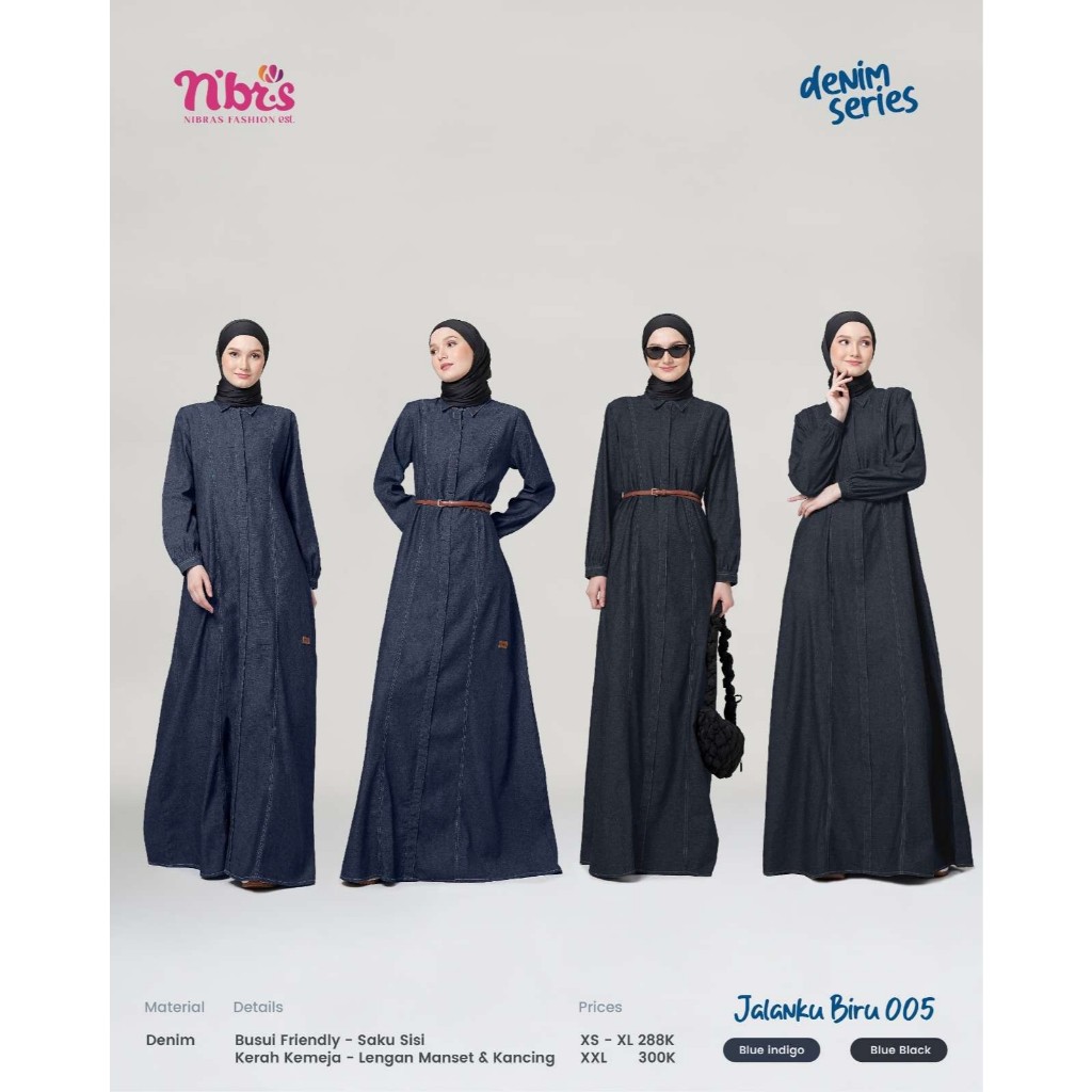 JALANKU BIRU 005 / GAMIS NIBRAS / GAMIS WARNA DENIM / PAKAIAN WANITA CASUAL