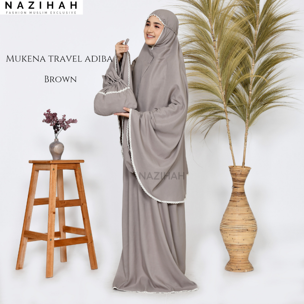 Mukena Katun Travel Polos Renda Adem Atas Bawah Dewasa Adiba