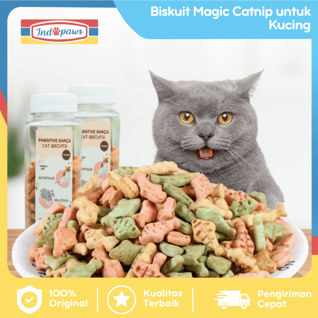 Indopaws Biskuit Kucing Magic Catnip 100g - Snack Kucing magic Catnip - Cemilan Kucing 100 gram - Bi