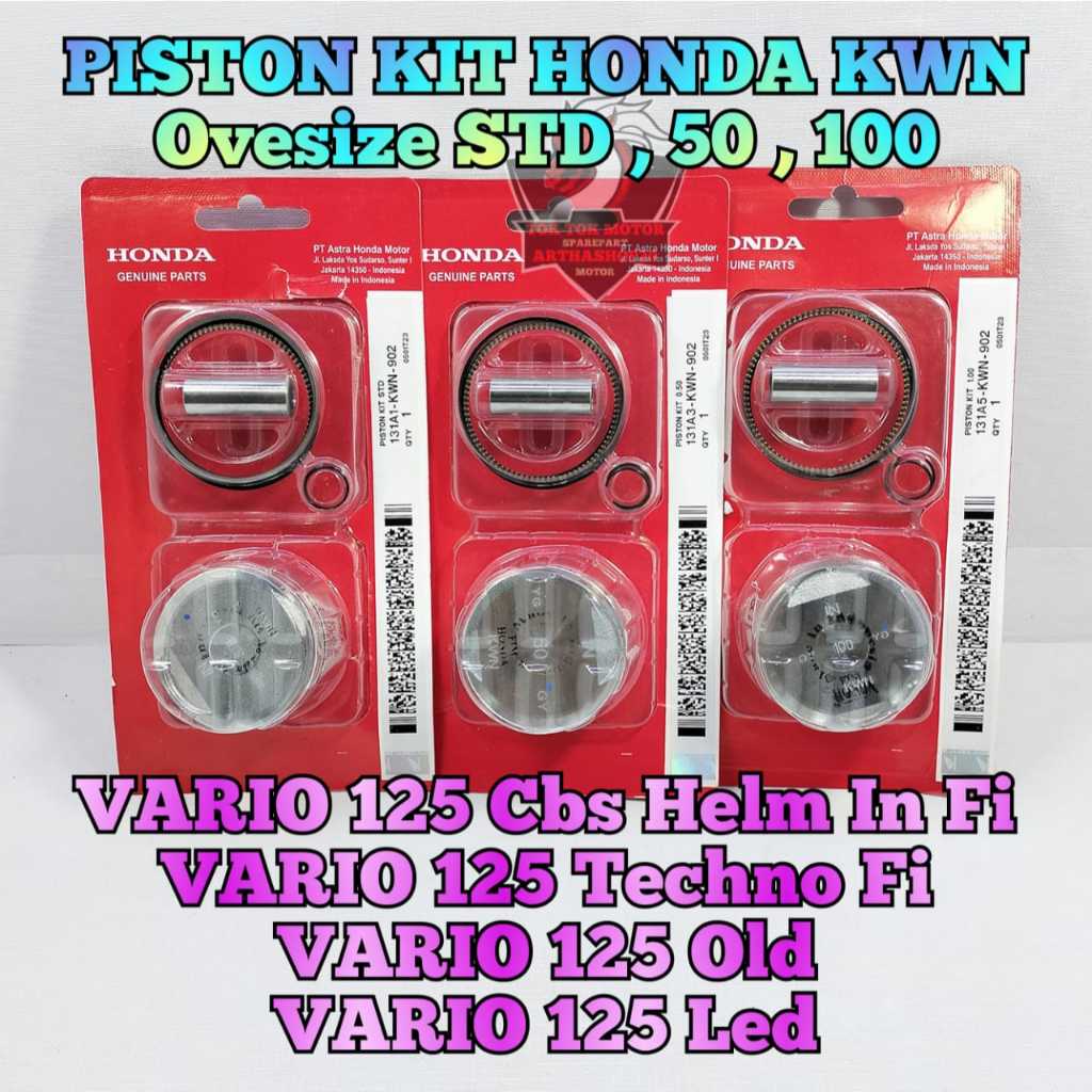 Piston Kit set Kwn Asli Original Motor Honda Vario 125 techno Fi , Vario 125 Old / Lama , Vario 125