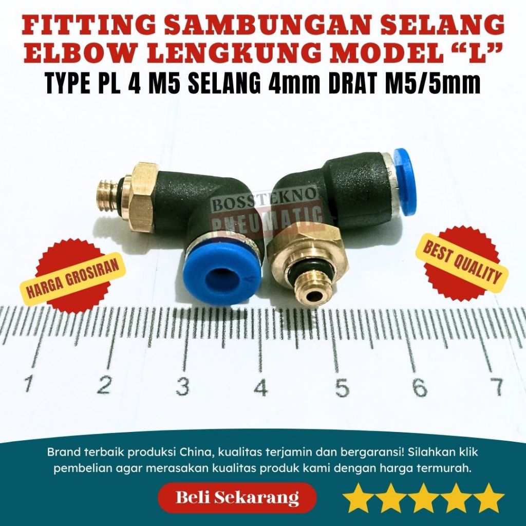 RUMAH GROSIR FITTING PL 4mm ELBOW SAMBUNGAN SELANG PU SELANG ANGIN DRAT M5 DRAT 9mm DRAT 12mm