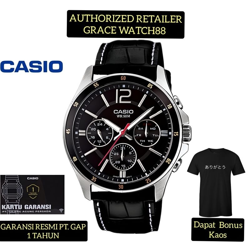 Jam tangan pria casio original Mtp-1374l-1avdf Casio Analog mtp-1374l-1 Casio kulit