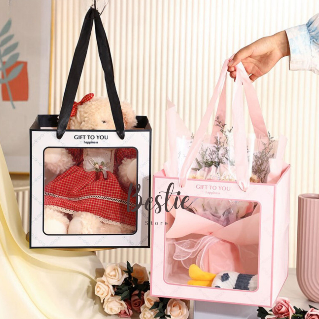 

Paperbag Paper Bag Kantong Tas Karton Premium Bentuk Persegi Mika Transparan Untuk Hampers Kue Souvenir Kado Goodie Bag GIFT TO YOU