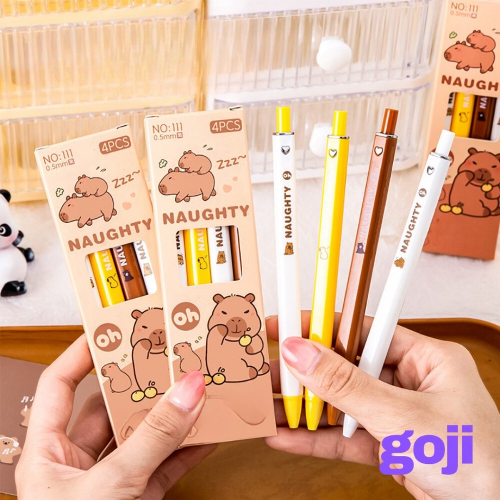 

GOJI Gel Pen Pulpen Capybara Set Isi 4 Pcs Bolpoin Balpoint Tinta Hitam Lucu Pena Gelpen Cute Kartun