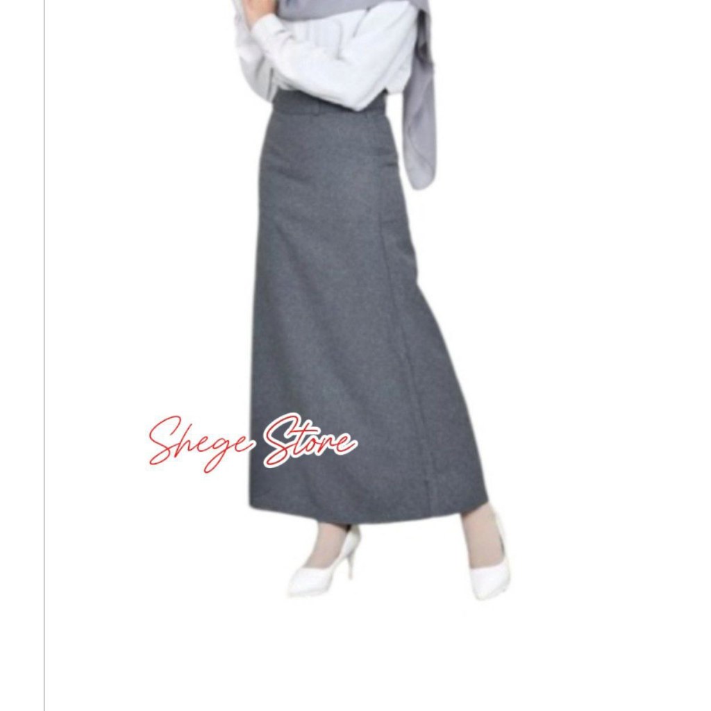 Rok kerja panjang hitam line  A jumbo bahan formal kantor , Rok Bentuk A, rok model A panjang