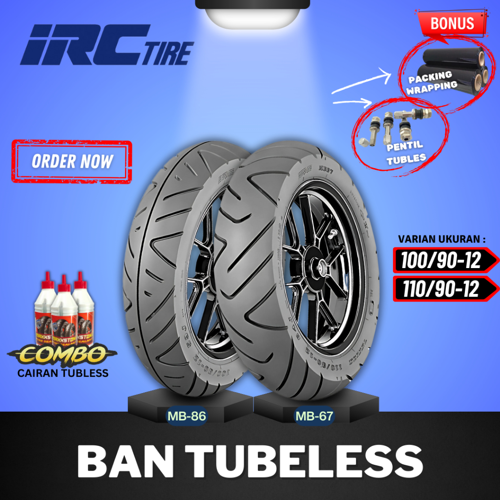 [PAKET SEPASANG MURAH] BAN IRC MB86 MB67 ( 100/90-12 / 110/90-12 ) RING 12 / BAN TUBELESS IRC RING 1