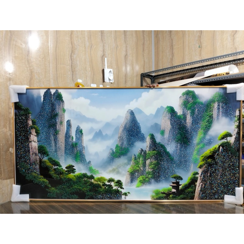 Lukisan Porcelain 5D Diamond Motif Pemandangan LED 80x160 Lukisan Porselen Crystal Motif Alam Pemand