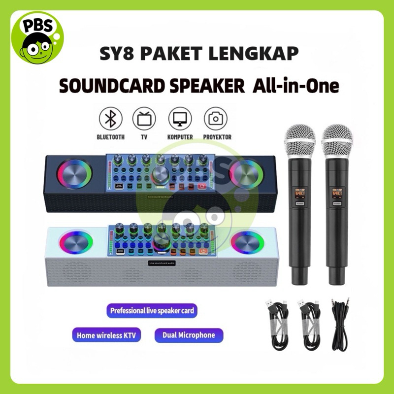 PBS - Soundcard Speaker SY8 + 2 Mic Bluetooth Sound Card With Wireless Two Microphone With External 