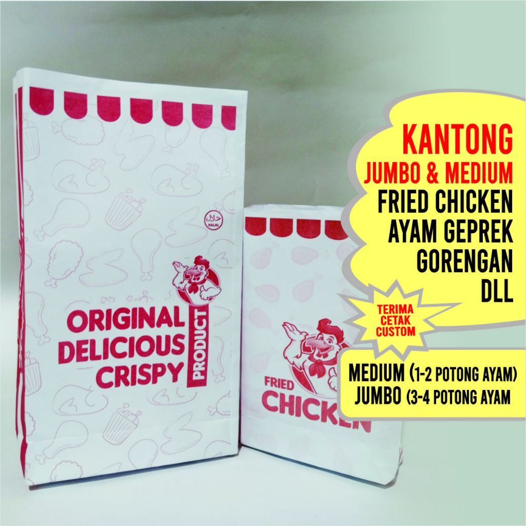 

Kantong Fried chicken JUMBO & MEDIUM isi @50 pc Kantong kertas bungkus gorengan kentang tahu crispy
