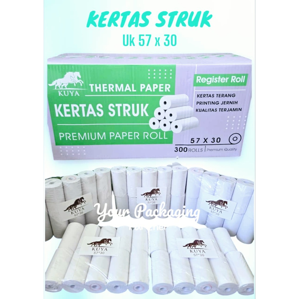 

(ISI 10) KUYA Kertas Thermal 57 x 30 mm Coreless Struk Printer Kasir Bluetooth 58mm (10 Roll)