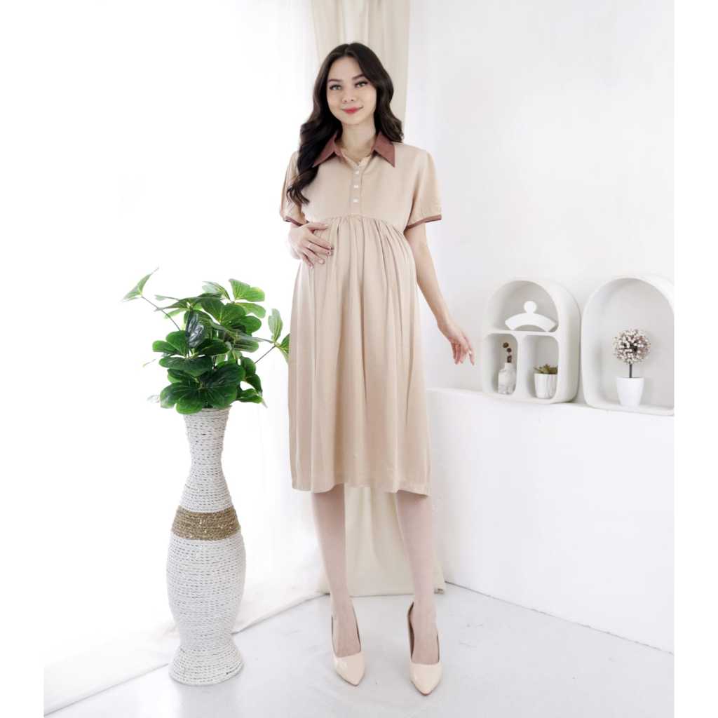 Dress Hamil Kekinian Model Kerah Lengan Pendek