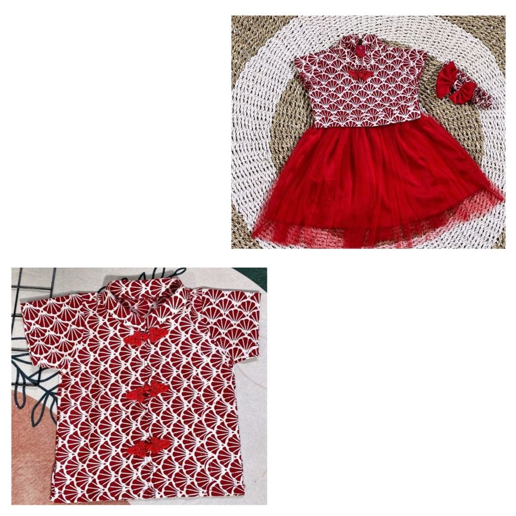 dress imlek sincia cny couple seragam keluarga koko kemeja qipao qibao batik cheongsam bayi anak dew