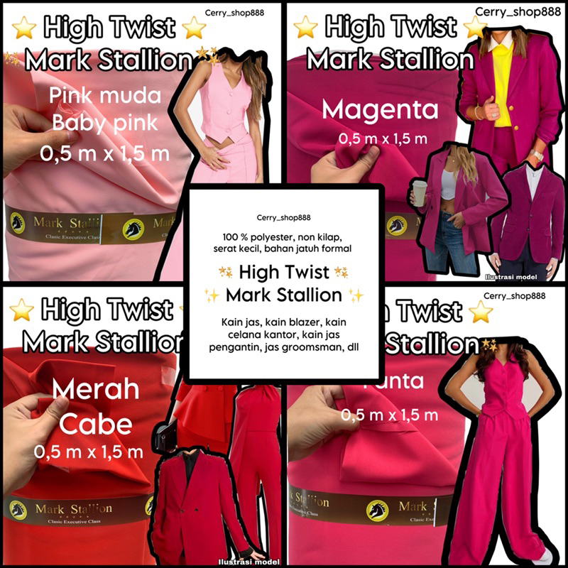 0,5 meter (setengah meter) kain High twist mark stallion kain jas pengantin merah cabe pink muda bab