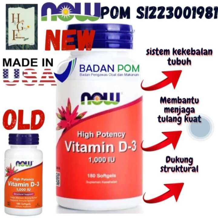 Now Foods Food Vitamin Vit D-3 D3 D 3 1000IU 1000 IU High Potency 180S now bpom