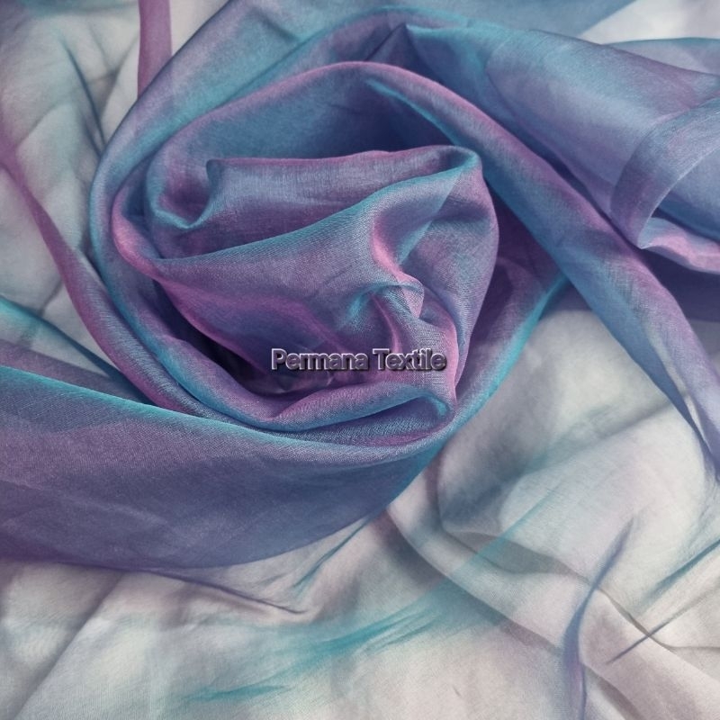 rtf Kain Organza Sutra Polos Bahan Sutra Asli Gradasi Two tone ( 100% Pure Silk )