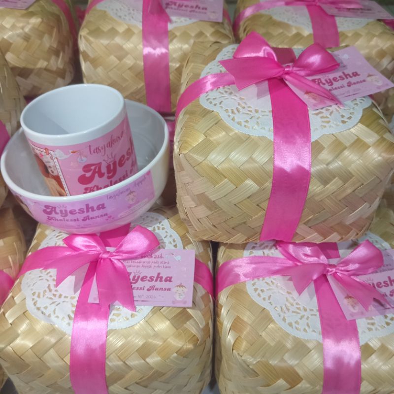 Souvenir Mangkok dan Mug untuk acara Aqiqah, hampers lebaran, Khitanan, Siraman, Pengajian dipacking