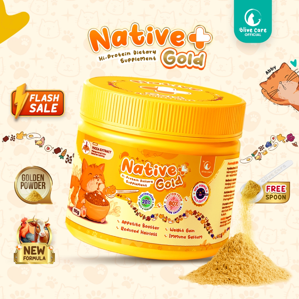 Olive Care FLASH SALE Vitamin Kucing NATIVE+ GOLD Protein Tinggi 110gr GOLDEN POWDER untuk Penambah 