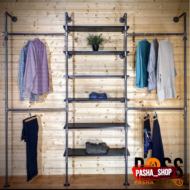 Rail rack gantungan baju industrial - rak gantungan baju distro - lemari gantung pajangan baju
