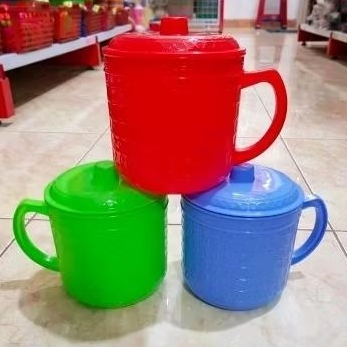 MUG PLASTIK TUTUP - mug/cangkir plastik 6pcs - 1lusin