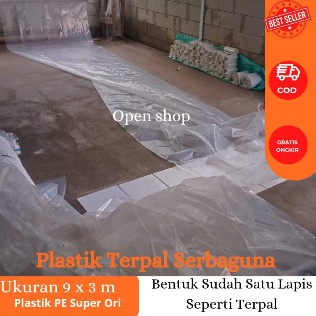 9x3 M. Plastik Terpal Serbaguna.. Penutup, Atap,GreenHouse, Pertanian, Pelindung Barang, Proyek Cor.