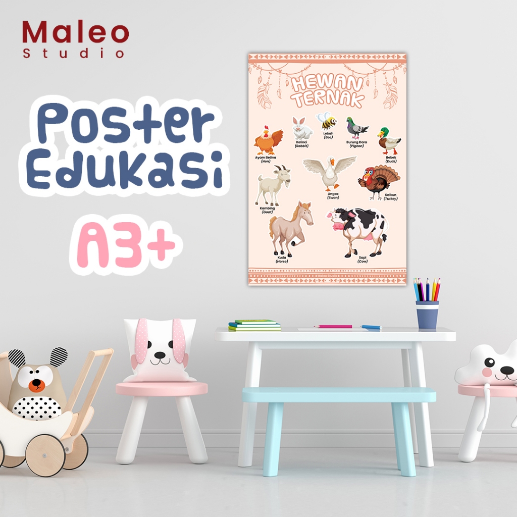 Poster Edukasi Anak Estetik | HEWAN TERNAK 001 | Poster Belajar Balita | Hiasan Dinding Kamar Kelas