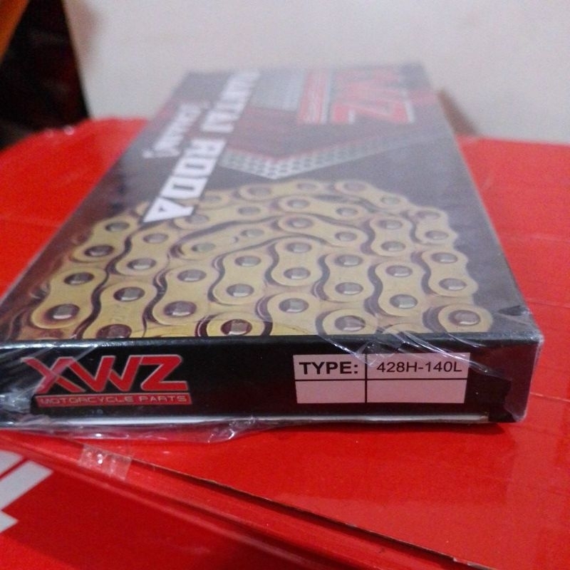 RANTAI/RANTE RODA MURAH 428H-140L GOLD TYPE SSS BUAT MOTOR KLX150,KLX150S,R15,CRF,WR155,BEBEK MEREK 