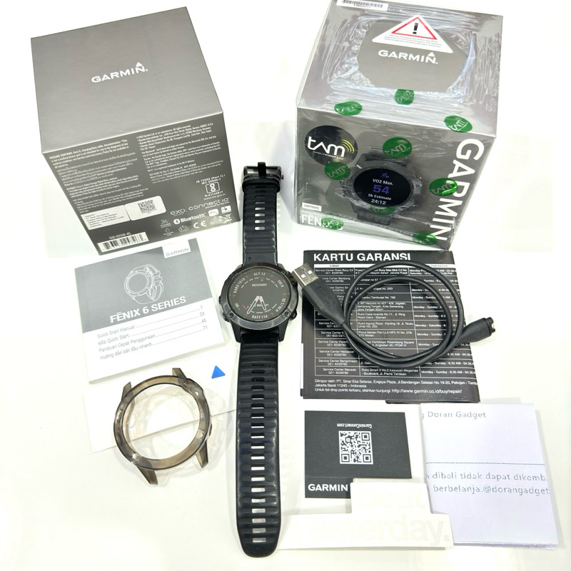 Jam Tangan Pria Garmin Fenix 6 Sapphire Carbon Gray With Black Band Original Second / Beka