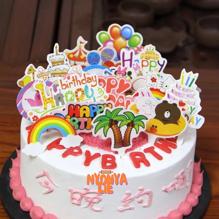 CTK28 Topper Kertas Tulisan Happy Birthday Mandarin Dekorasi Kue Ulang Tahun Nyonya Lie