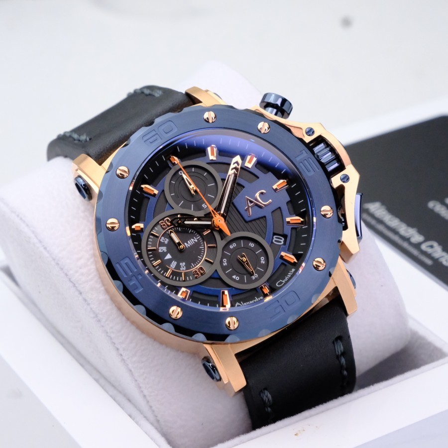ORIGINAL Jam Tangan Pria Alexandre Christie AC 9205 / AC9205 Garansi 1 Tahun - Tali Kulit