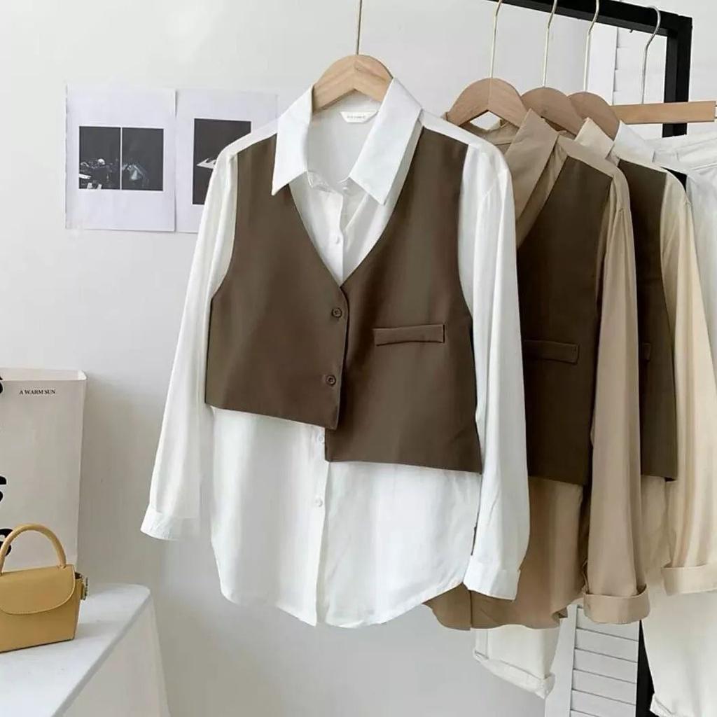 YOUR - Kemeja kerah vest rajut import korean style atasan kantor knit lengan panjang