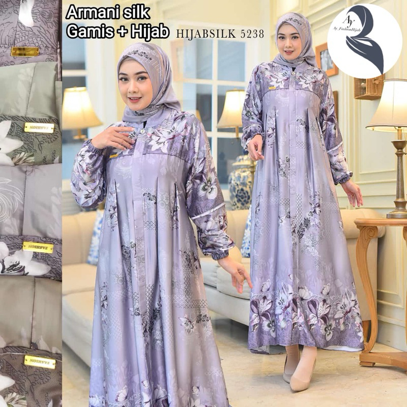 Baju Gamis Wanita Syari / Baju Gamis Plus Kerudung / Gamis Armani Silk / Gamis Murah
