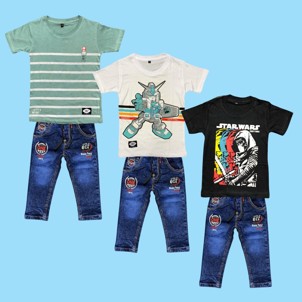Stelan anak laki-laki usia 2-5 tahun stelan anak harian stelan jeans anak laki-laki