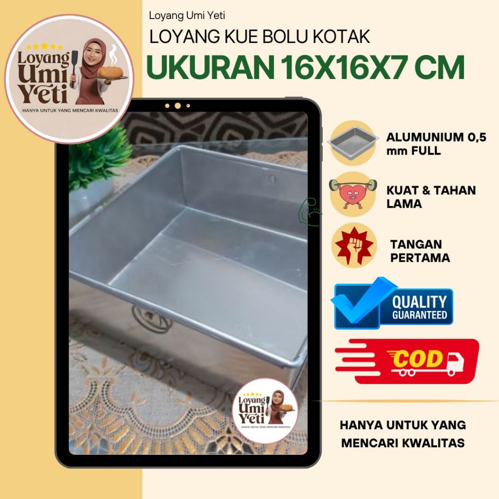 UKURAN 16X16X7 CM LOYANG CETAKAN KUE BOLU GULUNG KOTAK PERSEGI OVEN ALUMUNIUM TEBAL BERKWALITAS