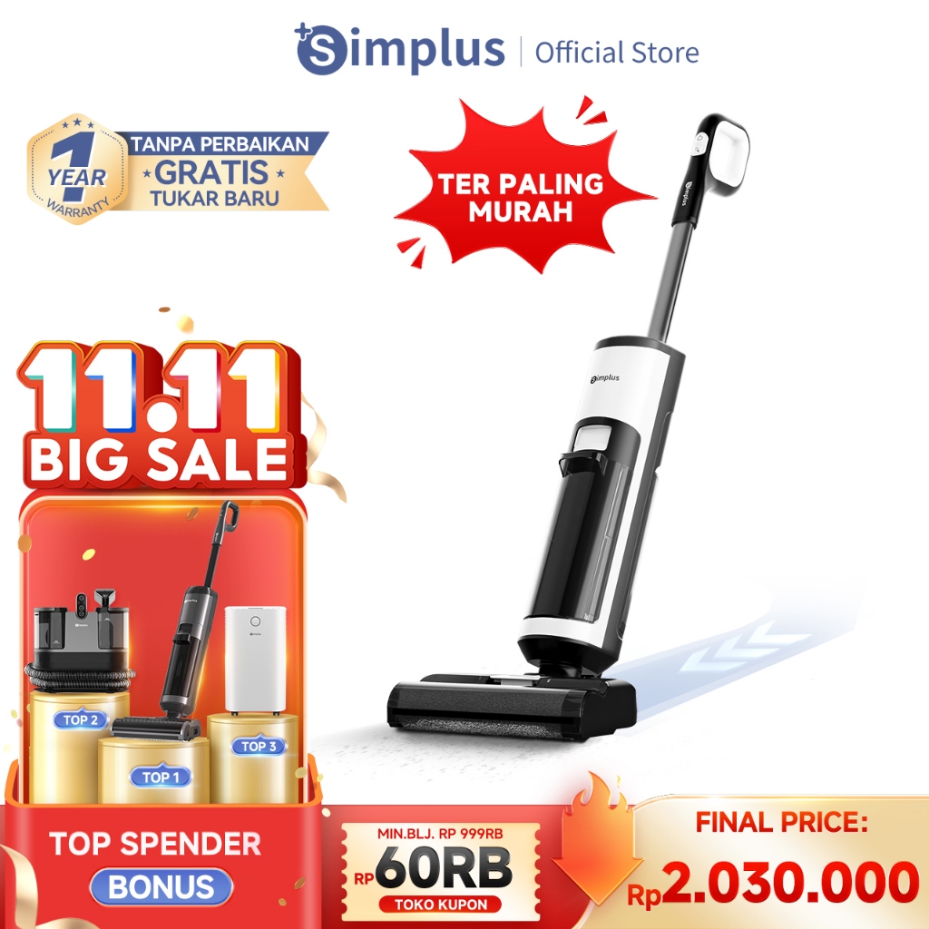 Simplus Wet Dry Vacuum Cleaner Cordless Penghisap Debu Pembersih Karpet 17000PA Smart S-Clean V1 Day