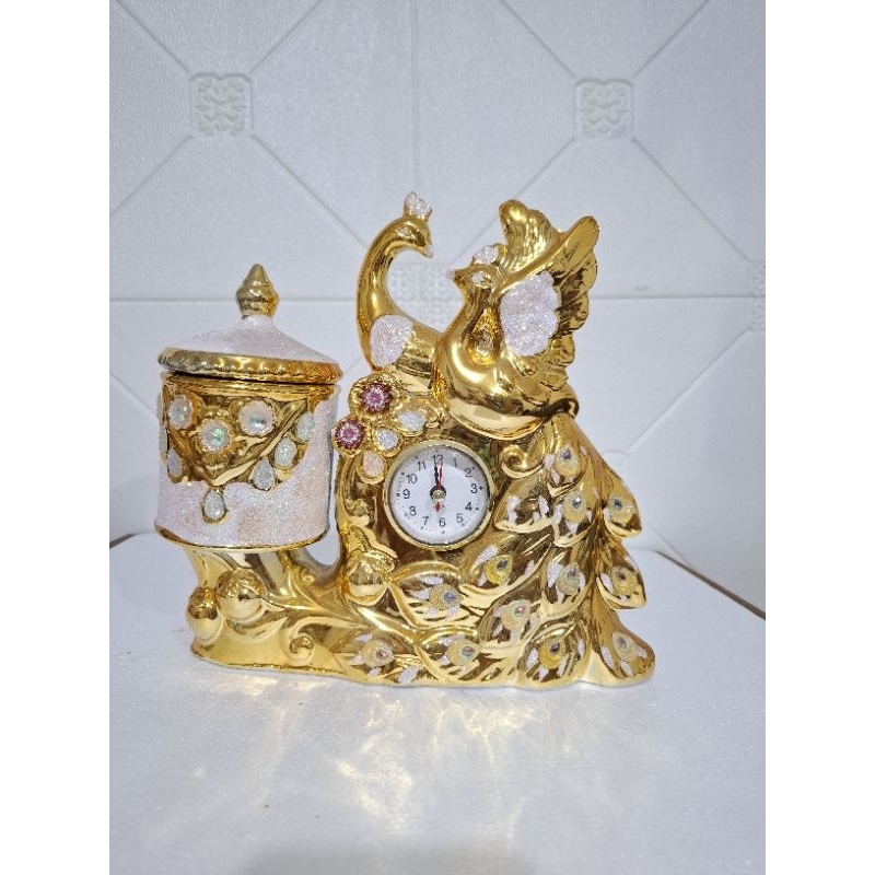 jam merak keramik / jam meja model keramik merak FREE BUBBLE