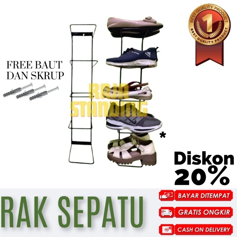 COD | Rak sepatu & Sandaldisplay tempel dinding 3-5 SUSUN bahan besi Antar Tinggi 68 cm /Rak sepatu 