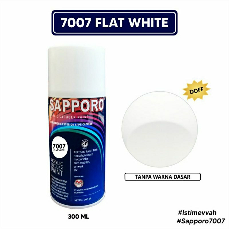 #MAU# Cat Semprot Sapporo 7007 Flat White 300ml Putih Doff Matt Dof Mat Dop Cat Spray Duco Sapporo U