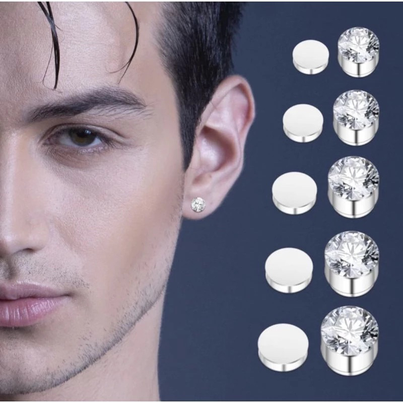 Anting Titanium Magnet Permata Berlian Pria Wanita Anti Karat Tidak Luntur Asli